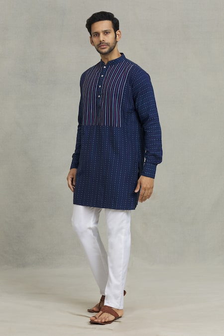Shop Spring Break Blue Cotton Stripe Pattern Kurta Set For Kids Online at Aza Fashions Shop_Spring Break_Blue Cotton Stripe Pattern Kurta Set For Kids_Online_at_Aza_Fashions
