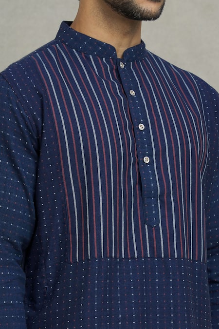 Spring Break Blue Cotton Stripe Pattern Kurta Set For Kids at Aza Fashions Spring Break_Blue Cotton Stripe Pattern Kurta Set For Kids_at_Aza_Fashions