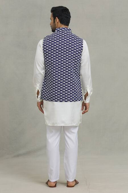 Shop Spring Break Blue Silk Embroidery Navy Thread Work Nehru Jacket at Aza Fashions Shop_Spring Break_Blue Silk Embroidery Navy Thread Work Nehru Jacket_at_Aza_Fashions
