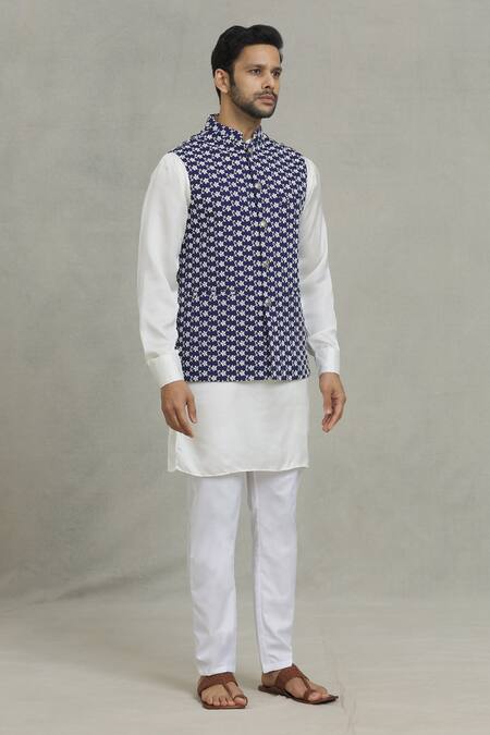 Buy Spring Break Blue Silk Embroidery Navy Thread Work Nehru Jacket Online at Aza Fashions Buy_Spring Break_Blue Silk Embroidery Navy Thread Work Nehru Jacket_Online_at_Aza_Fashions