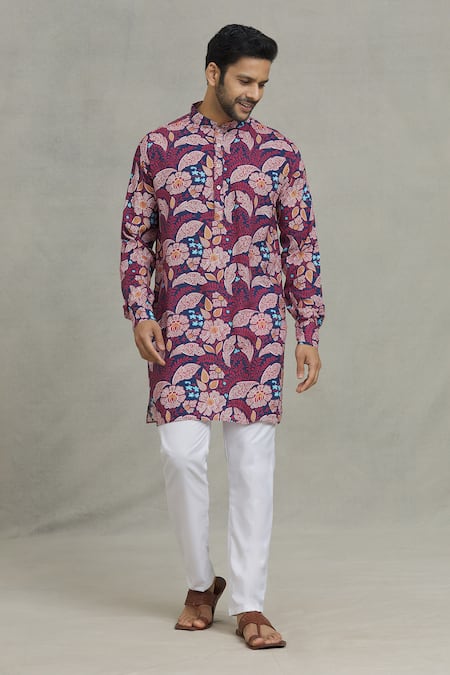 Spring Break Pink Rayon Leaf Print Kurta Set