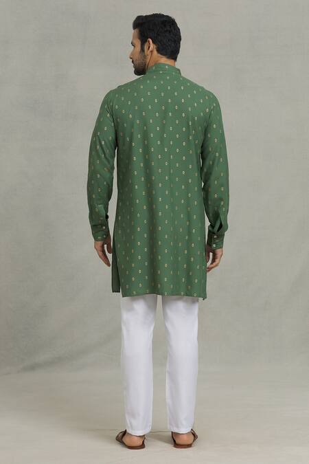 Shop_Spring Break_Green Rayon Embroidery Florette Print Kurta Set_at_Aza_Fashions