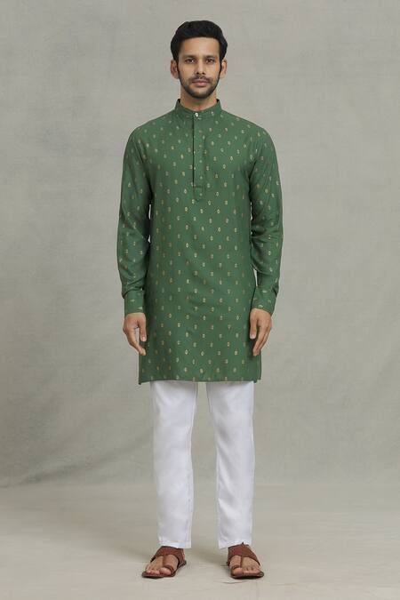 Spring Break_Green Rayon Embroidery Florette Print Kurta Set_Online_at_Aza_Fashions