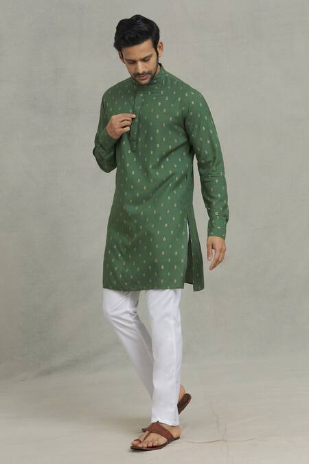 Buy_Spring Break_Green Rayon Embroidery Florette Print Kurta Set_Online_at_Aza_Fashions