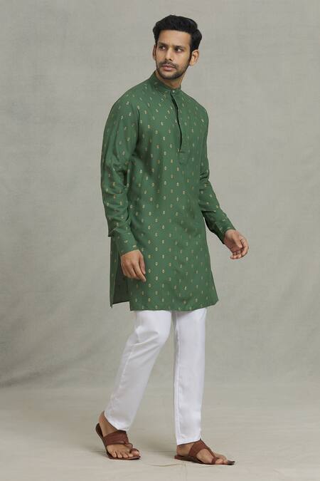 Shop_Spring Break_Green Rayon Embroidery Florette Print Kurta Set_Online_at_Aza_Fashions