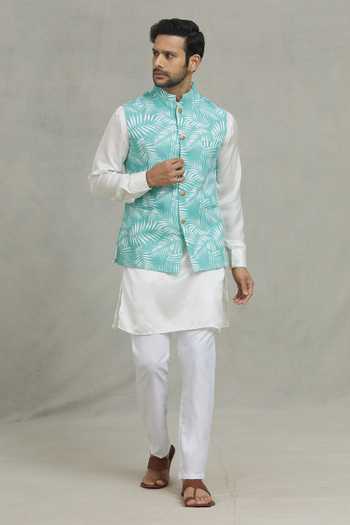 Buy SPRING BREAK Green Cotton Tropical Print Nehru Jacket Online at Aza Fashions Buy_SPRING BREAK_Green Cotton Tropical Print Nehru Jacket _Online_at_Aza_Fashions