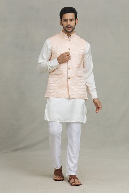 Spring Break Geometric Woven Bundi & Kurta Set 