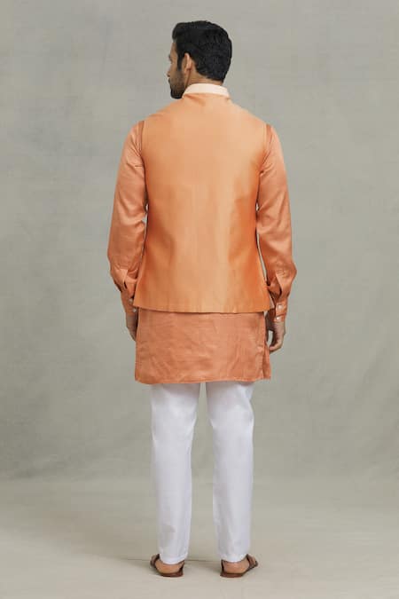 Shop Spring Break Gold Cotton, Silk Embroidery Floral Woven Bundi And Kurta Set at Aza Fashions Shop_Spring Break_Gold Cotton, Silk Embroidery Floral Woven Bundi And Kurta Set _at_Aza_Fashions