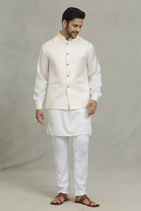 Spring Break Geometric Woven Bundi & Kurta Set 