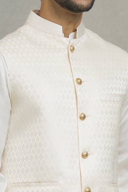 Spring Break Cream Cotton, Silk Geometric Woven Bundi And Kurta Set at Aza Fashions Spring Break_Cream Cotton, Silk Geometric Woven Bundi And Kurta Set _at_Aza_Fashions