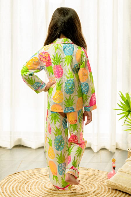 Shop Fairies Forever White Cotton Pineapple Print Top With Pant at Aza Fashions Shop_Fairies Forever_White Cotton Pineapple Print Top With Pant _at_Aza_Fashions