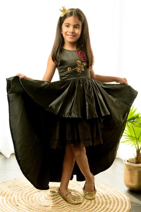 Shop_Fairies Forever_Black Silk Satin Sequins Embroidered High-low Dress_Online_at_Aza_Fashions