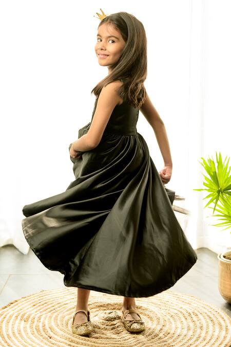 Fairies Forever_Black Silk Satin Sequins Embroidered High-low Dress_at_Aza_Fashions