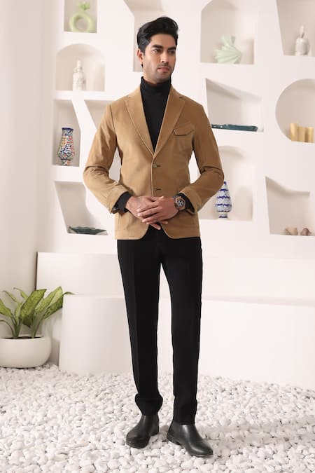 Shop_Kustomeyes_Beige Corduroy Full Sleeve Blazer _at_Aza_Fashions