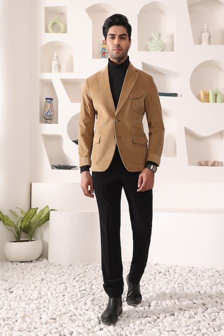 Kustomeyes_Beige Corduroy Full Sleeve Blazer _Online_at_Aza_Fashions