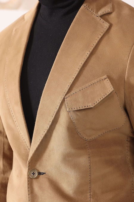 Buy_Kustomeyes_Beige Corduroy Full Sleeve Blazer _Online_at_Aza_Fashions