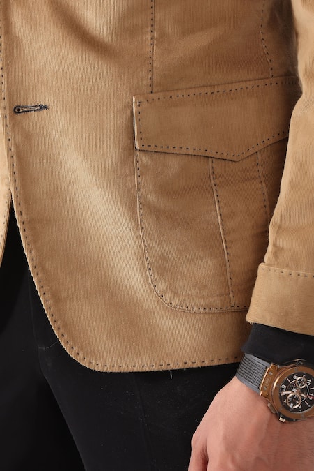Shop_Kustomeyes_Beige Corduroy Full Sleeve Blazer _Online_at_Aza_Fashions