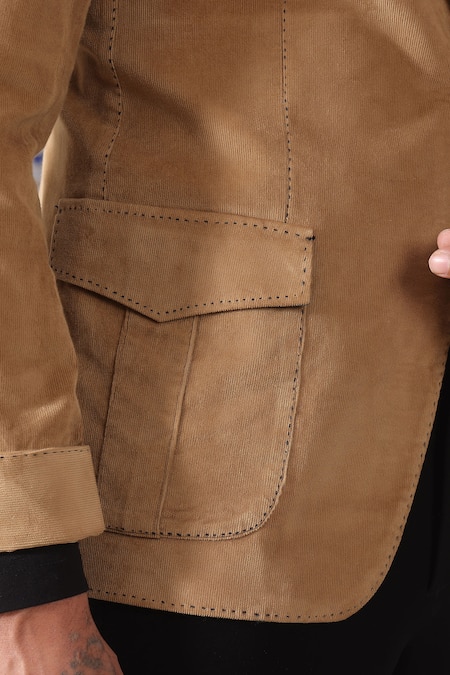 Kustomeyes_Beige Corduroy Full Sleeve Blazer _at_Aza_Fashions