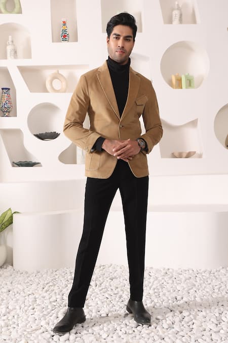 Buy_Kustomeyes_Beige Corduroy Full Sleeve Blazer 