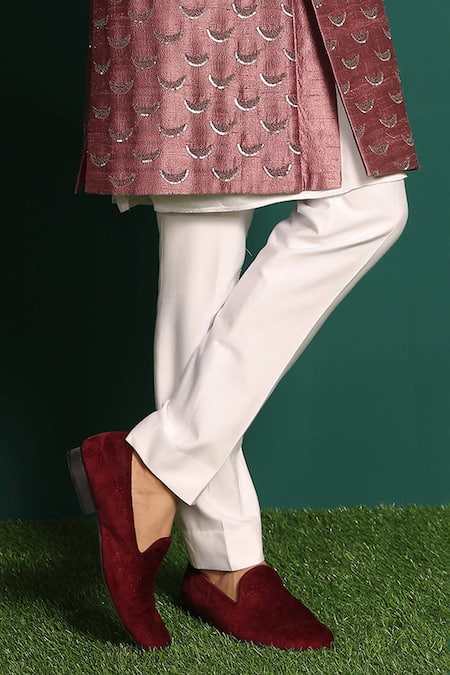 Buy Kustomeyes Pink Silk, Cotton Sequins, Beads Raw Embroidered Sherwani Set Online at Aza Fashions Buy_Kustomeyes_Pink Silk, Cotton Sequins, Beads Raw Embroidered Sherwani Set _Online_at_Aza_Fashions