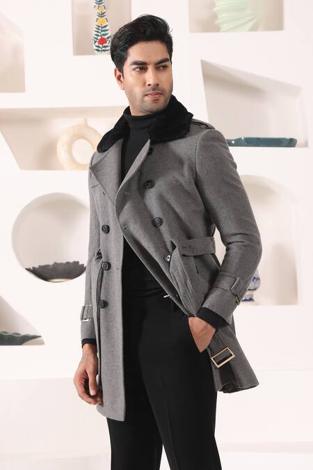 Kustomeyes_Grey Tweed Fur Collar Overcoat _at_Aza_Fashions