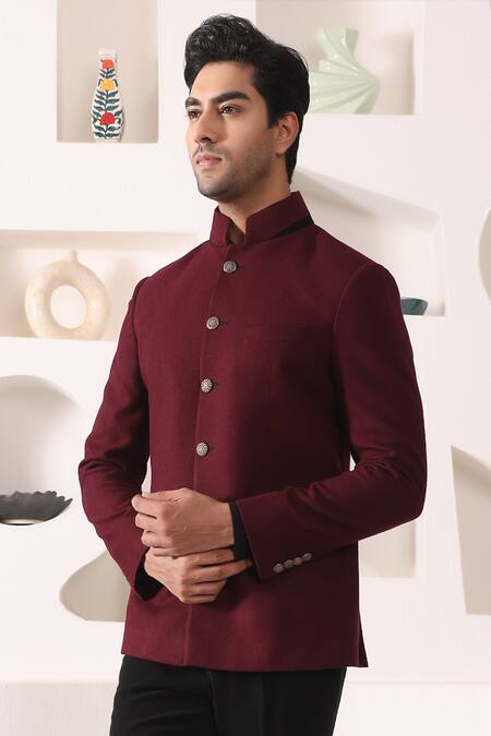 Blazing Wine Color Rayon Fabric Ethnic Wear Jodhpuri Suit