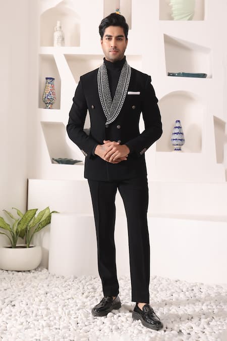 Kustomeyes_Black Rayon Beads Collar Embroidered Tuxedo Set _Online_at_Aza_Fashions