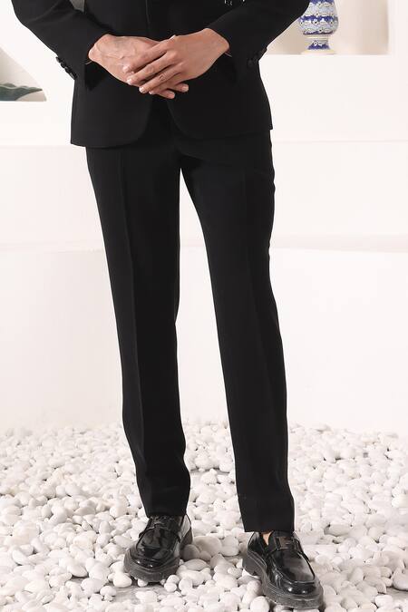 Kustomeyes_Black Rayon Cut Work Cutdana Placement Embroidered Tuxedo Set _at_Aza_Fashions