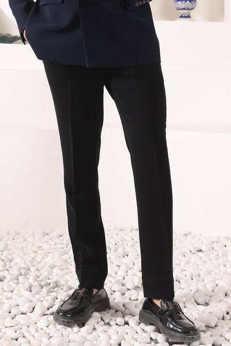 Shop Kustomeyes Blue Rayon Cut Work Cutdana Collar Embroidered Tuxedo Set Shop_Kustomeyes_Blue Rayon Cut Work Cutdana Collar Embroidered Tuxedo Set