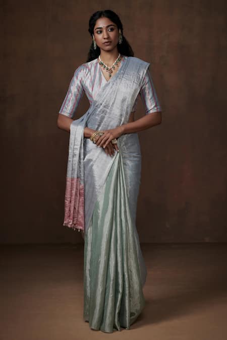 Dressfolk Yaami Gradient Handwoven Tissue Saree With Unstitched Blouse Fabric 