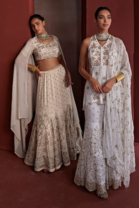 Buy Tarini Vij Gold Silk Organza, Georgette Mirrors, Naina Dabka Floral Embroidered Lehenga Set Online at Aza Fashions Buy_Tarini Vij_Gold Silk Organza, Georgette Mirrors, Naina Dabka Floral Embroidered Lehenga Set _Online_at_Aza_Fashions