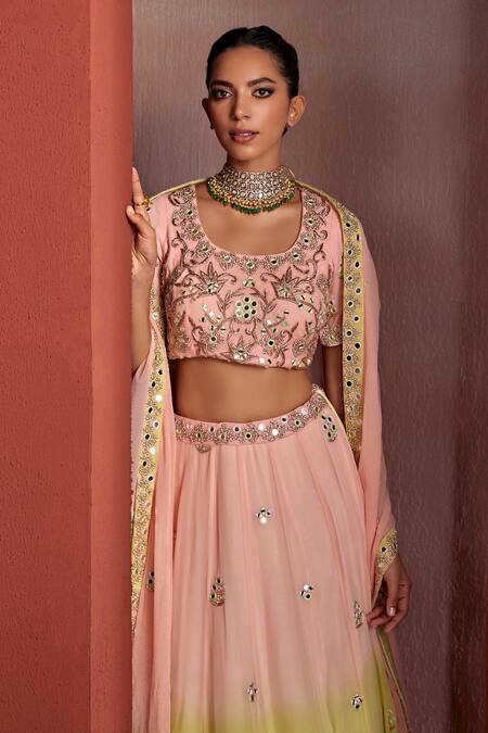 Buy Tarini Vij Pink Georgette Embroidery, Mirrors, Rabia Embellished Ombre Lehenga Set Online at Aza Fashions Buy_Tarini Vij_Pink Georgette Embroidery, Mirrors, Rabia Embellished Ombre Lehenga Set _Online_at_Aza_Fashions