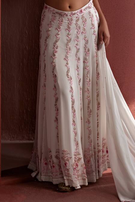 Shop_Tarini Vij_White Net, Georgette Sequins, Aisha Dabka Embroidered Floral Vine Lehenga Set _Online_at_Aza_Fashions