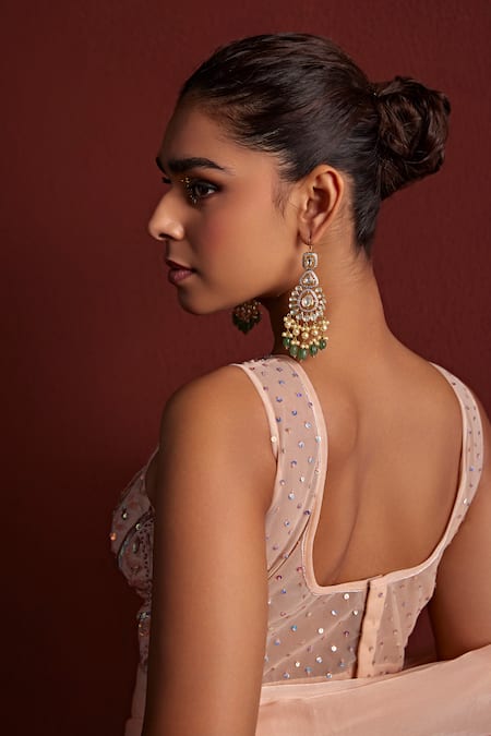 Buy Tarini Vij Peach Organza, Lycra Embroidery Boat Inaya Ombre Pre-draped Saree With Blouse Online at Aza Fashions Buy_Tarini Vij_Peach Organza, Lycra Embroidery Boat Inaya Ombre Pre-draped Saree With Blouse _Online_at_Aza_Fashions