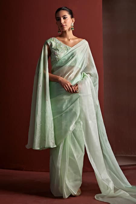 Tarini Vij Varda Organza Pre-Draped Saree With Pitta Embroidered Blouse 