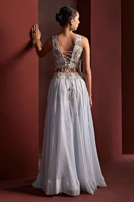 Tarini Vij Shazia Bead Tassel Lehenga Set With Embroidered Blouse 