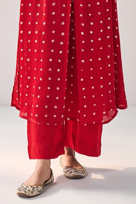 Buy_Label Mansi Nagdev_Red Modal, Silk Sequins, Embroidery Aiyana Bandhani Pattern Anarkali With Pant _Online_at_Aza_Fashions