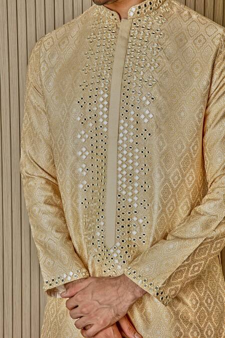 Buy Asuka Beige Jacquard, Silk Embroidery, Mirrors Mughal Pattern Kurta Set Online at Aza Fashions Buy_Asuka_Beige Jacquard, Silk Embroidery, Mirrors Mughal Pattern Kurta Set _Online_at_Aza_Fashions