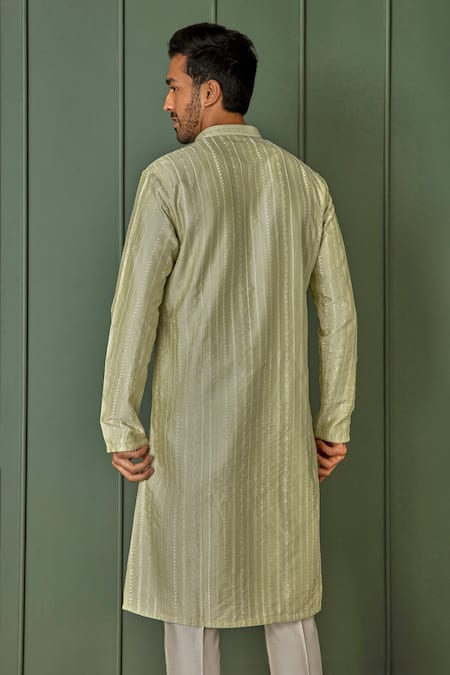 Shop Asuka Green Tussar Silk Embroidered Resham Work Kurta Set at Aza Fashions Shop_Asuka_Green Tussar Silk Embroidered Resham Work Kurta Set _at_Aza_Fashions