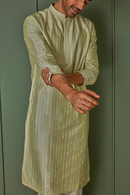 Buy Asuka Green Tussar Silk Embroidered Resham Work Kurta Set Online at Aza Fashions Buy_Asuka_Green Tussar Silk Embroidered Resham Work Kurta Set _Online_at_Aza_Fashions