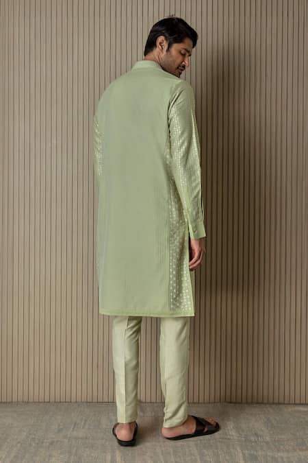 Shop Asuka Green Embroidered Resham Work Striped Kurta Set at Aza Fashions Shop_Asuka_Green Embroidered Resham Work Striped Kurta Set _at_Aza_Fashions
