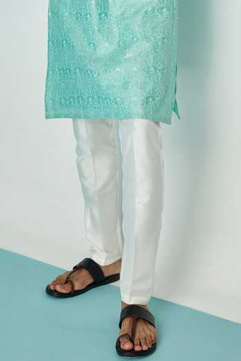 Asuka Blue Chanderi Silk Mirrors, Sequins Vintage Jaal Embroidered Kurta Set Online at Aza Fashions Asuka_Blue Chanderi Silk Mirrors, Sequins Vintage Jaal Embroidered Kurta Set _Online_at_Aza_Fashions