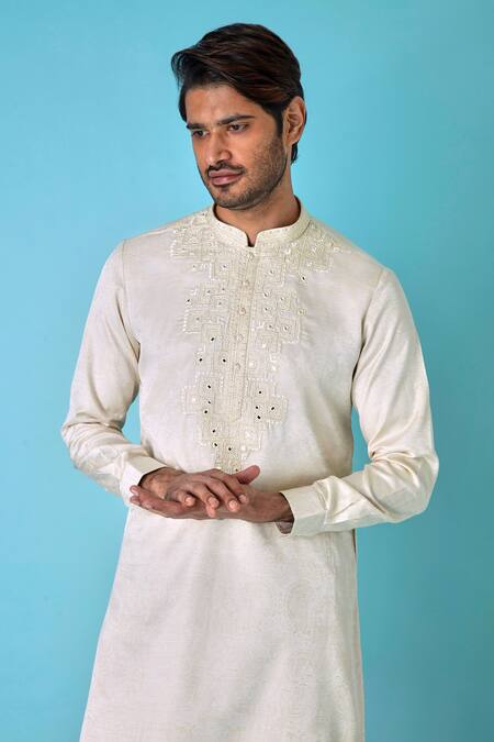 Shop Asuka Ivory Jacquard Silk Printed And Embroidered Vintage Yoke Kurta Set Online at Aza Fashions Shop_Asuka_Ivory Jacquard Silk Printed And Embroidered Vintage Yoke Kurta Set _Online_at_Aza_Fashions