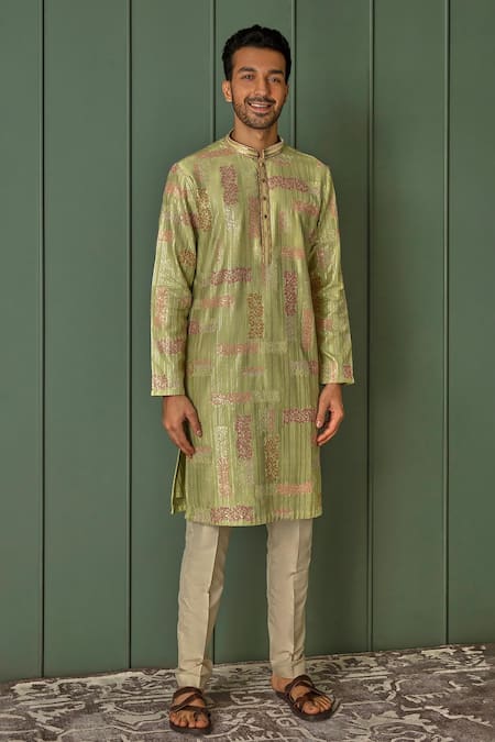 Asuka Green Chanderi Silk Embroidered Sequin And Resham Work Geometric & Kurta Set 