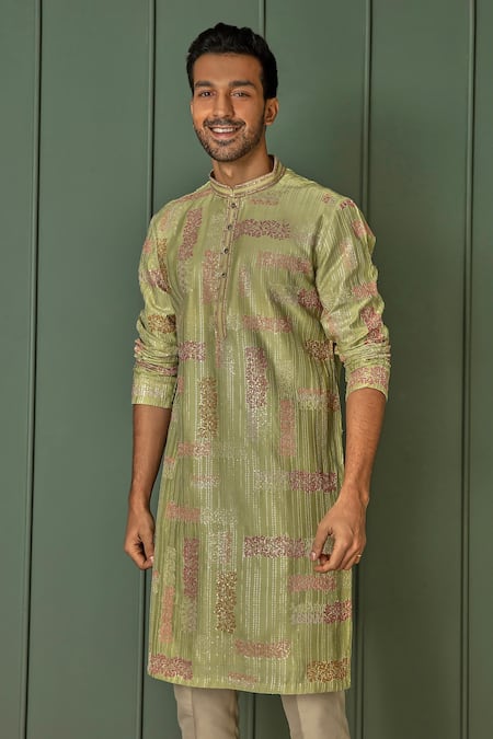 Buy Asuka Green Chanderi Silk Embroidered Sequin And Resham Work Geometric & Kurta Set Online at Aza Fashions Buy_Asuka_Green Chanderi Silk Embroidered Sequin And Resham Work Geometric & Kurta Set _Online_at_Aza_Fashions