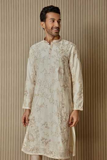 Buy Asuka Cream Chanderi Silk Sequins, Embroidery Floral Dabka Kurta Set Online at Aza Fashions Buy_Asuka_Cream Chanderi Silk Sequins, Embroidery Floral Dabka Kurta Set _Online_at_Aza_Fashions