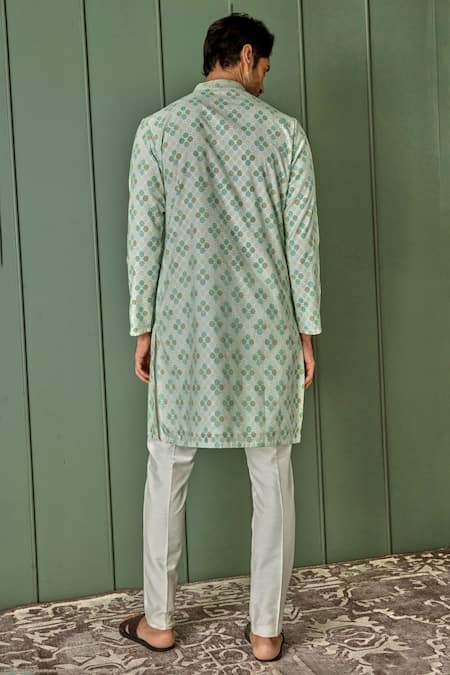 Shop Asuka Green Jacquard Printed And Embroidered Diamond Jaal & Thread Work Kurta Set at Aza Fashions Shop_Asuka_Green Jacquard Printed And Embroidered Diamond Jaal & Thread Work Kurta Set _at_Aza_Fashions