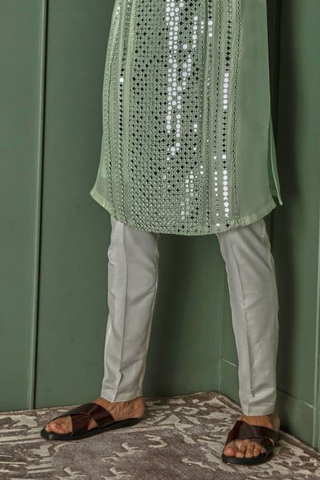 Asuka Green Chanderi Mirrors, Embroidery Kurta Set Online at Aza Fashions Asuka_Green Chanderi Mirrors, Embroidery Kurta Set _Online_at_Aza_Fashions