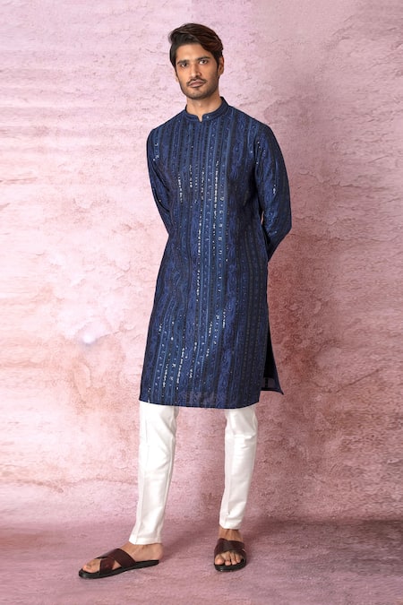 Asuka Blue Chanderi Silk Embroidery, Sequins Resham Kurta Set Online at Aza Fashions Asuka_Blue Chanderi Silk Embroidery, Sequins Resham Kurta Set _Online_at_Aza_Fashions