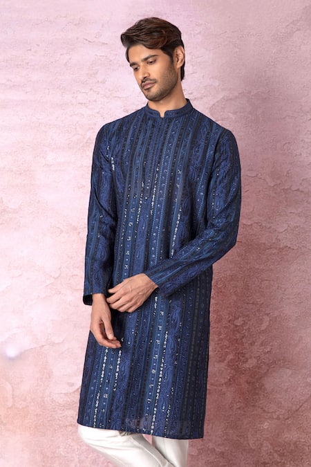 Buy Asuka Blue Chanderi Silk Embroidery, Sequins Resham Kurta Set Online at Aza Fashions Buy_Asuka_Blue Chanderi Silk Embroidery, Sequins Resham Kurta Set _Online_at_Aza_Fashions